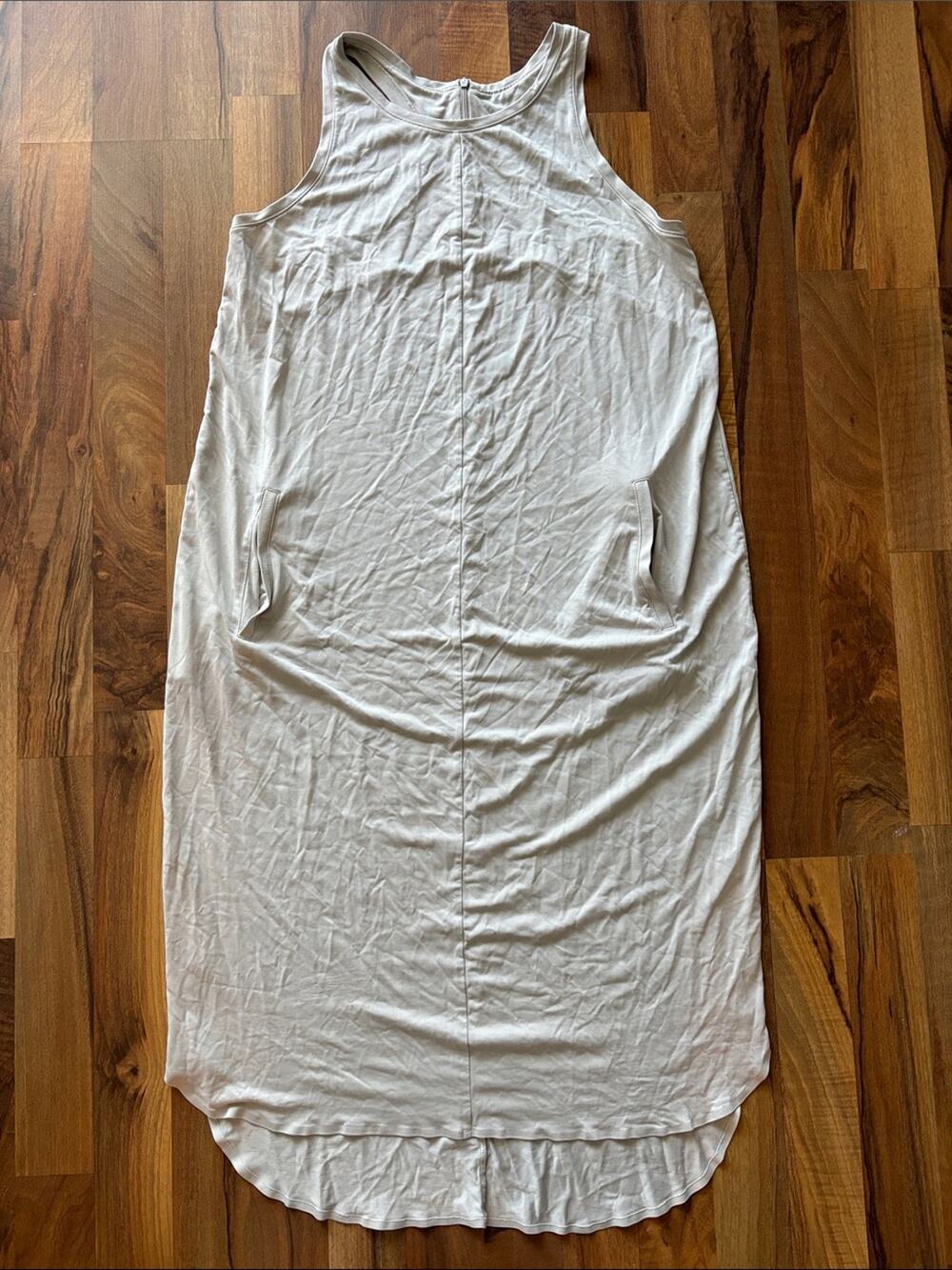 FLX Women’s Sleeveless Midi Dress Beige Casual Soft Stretch Pockets Size L